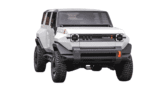 Mahindra Thar EV front and side profile in Electric Blue color