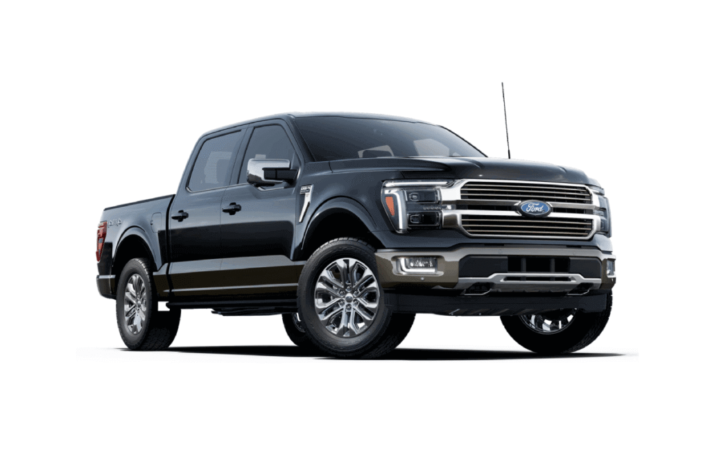 2025 Ford F-150 full-size pickup truck front exterior view with LED headlights and new grille design.