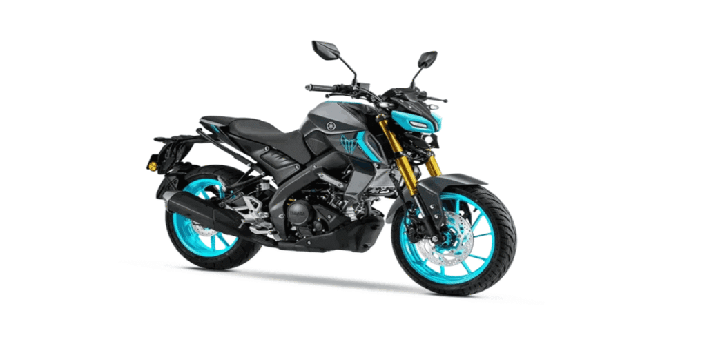 Yamaha MT-15 V2 2025 side view in metallic black color